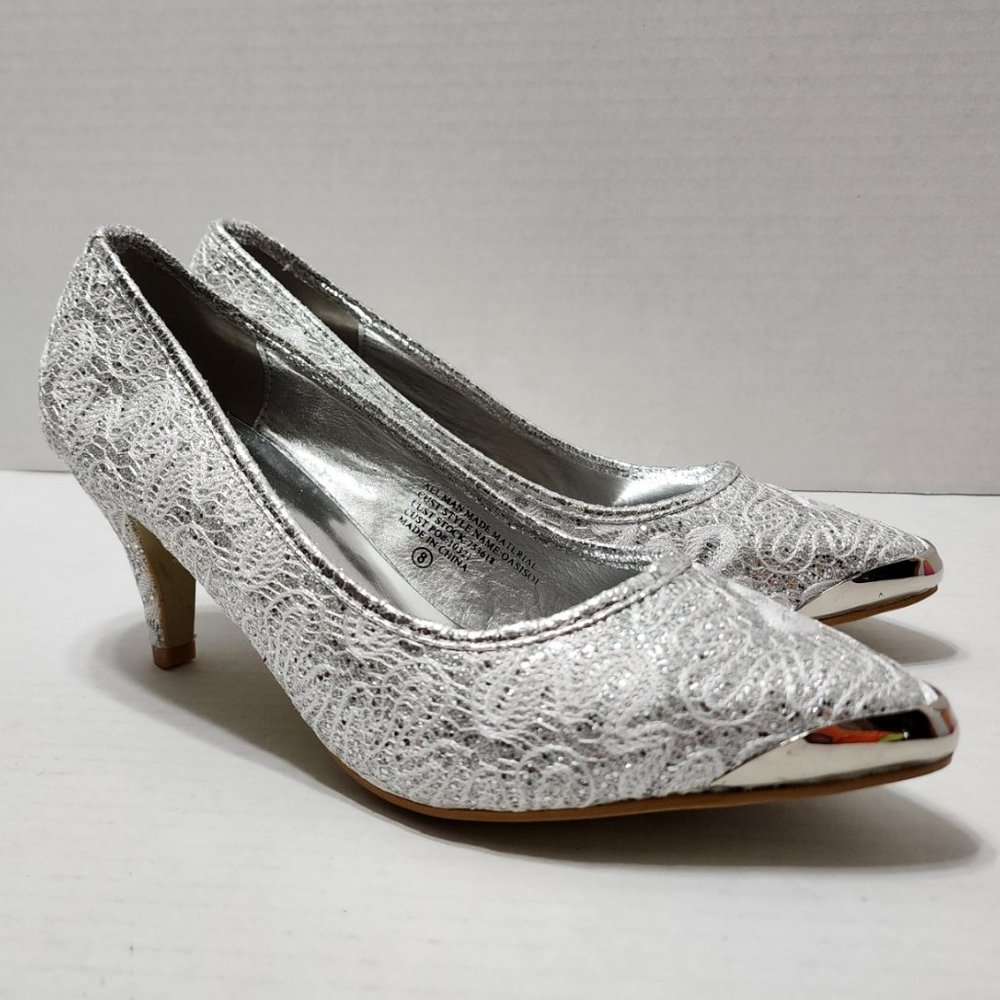 Wild Rose Silver Lace Heels - Size 8